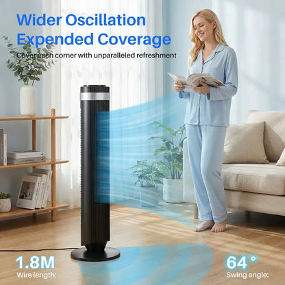 Tower Fan for Bedroom, 28dB Silent Standing Fan with 12H Timer, Smart Auto Mode, 64° Oscillating Bladeless Cooling Fan for Home Office
