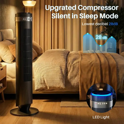 Tower Fan for Bedroom, 28dB Silent Standing Fan with 12H Timer, Smart Auto Mode, 64° Oscillating Bladeless Cooling Fan for Home Office