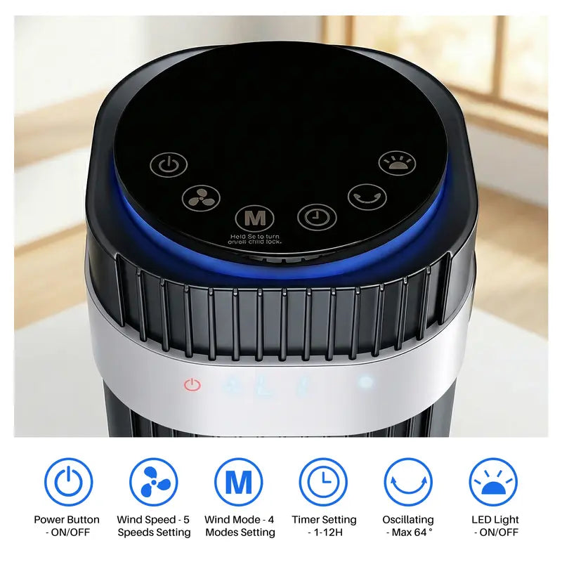 Tower Fan for Bedroom, 28dB Silent Standing Fan with 12H Timer, Smart Auto Mode, 64° Oscillating Bladeless Cooling Fan for Home Office