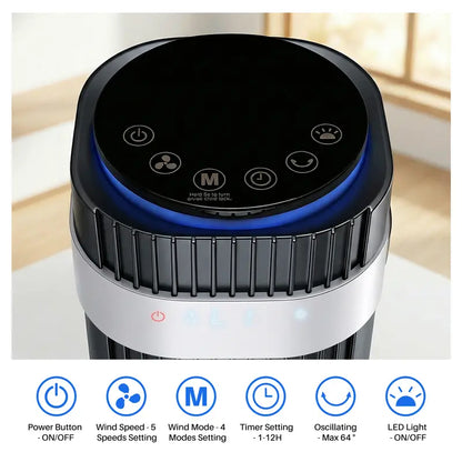 Tower Fan for Bedroom, 28dB Silent Standing Fan with 12H Timer, Smart Auto Mode, 64° Oscillating Bladeless Cooling Fan for Home Office