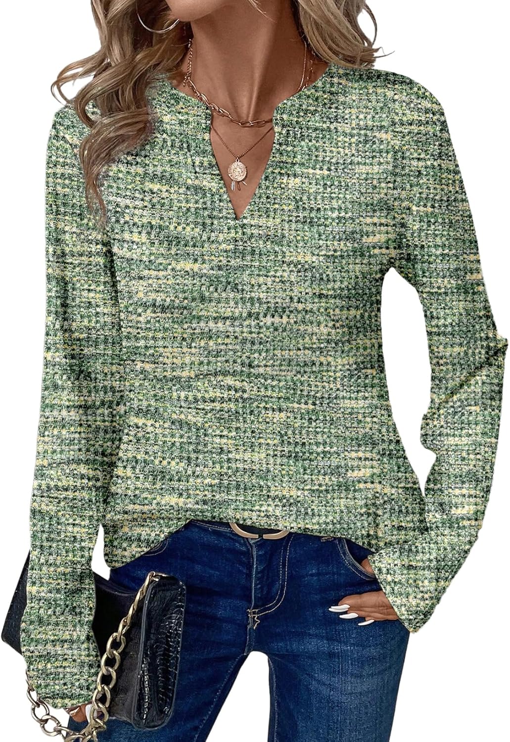 Dokotoo Womens Waffle Knit Tops V Neck Long Sleeve Henley Shirts Spring Fashion 2026 Dresy Casual Blouses