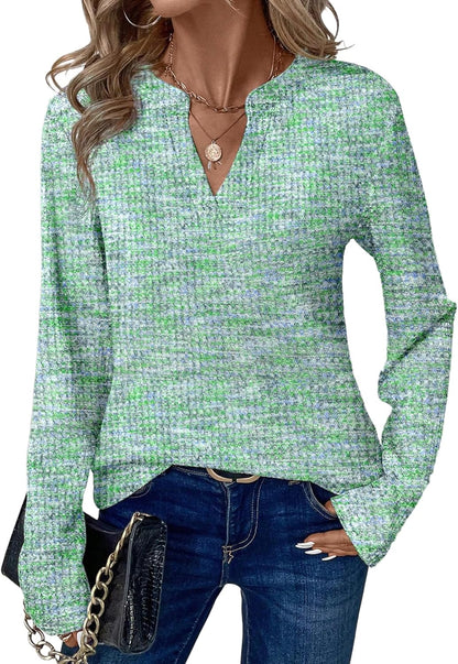 Dokotoo Womens Waffle Knit Tops V Neck Long Sleeve Henley Shirts Spring Fashion 2026 Dresy Casual Blouses