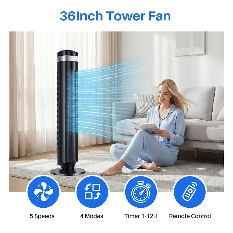 Tower Fan for Bedroom, 28dB Silent Standing Fan with 12H Timer, Smart Auto Mode, 64° Oscillating Bladeless Cooling Fan for Home Office