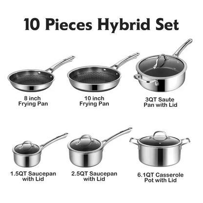 10 Pcs Hybrid Stainless Steel Cookware Sets