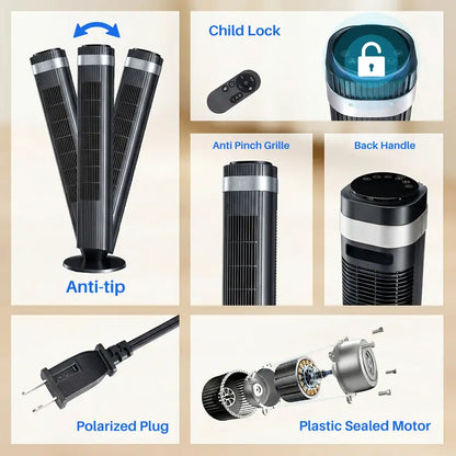 Tower Fan for Bedroom, 28dB Silent Standing Fan with 12H Timer, Smart Auto Mode, 64° Oscillating Bladeless Cooling Fan for Home Office