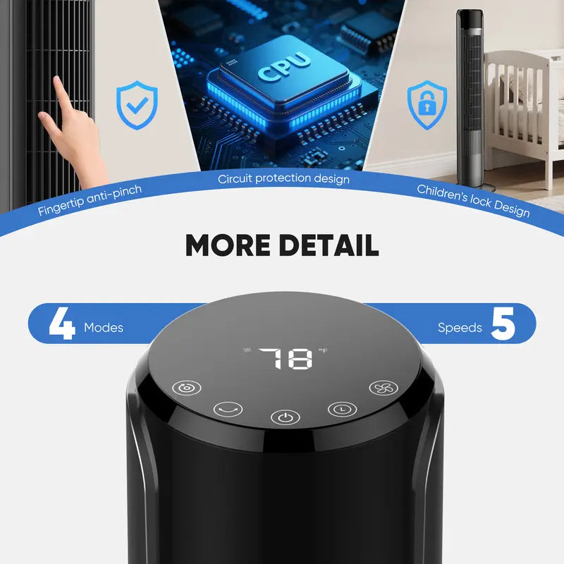 Tower Fan for Bedroom, 28dB Silent Standing Fan with 12H Timer, Smart Auto Mode, 64° Oscillating Bladeless Cooling Fan for Home Office
